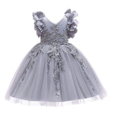 Princess Flower Girl Lace Dress Pageant Kids Christmas Party Dresses-Gray