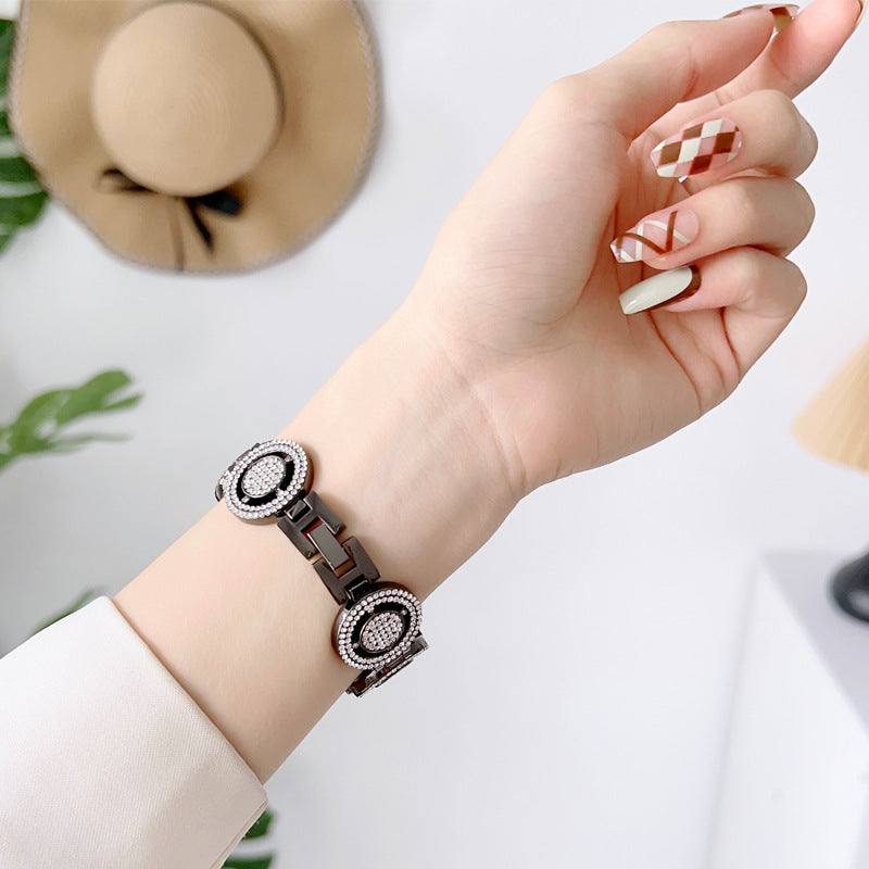 Shiny Watch Strap with Rhinestone Metal Link Band for Apple watch-Black
