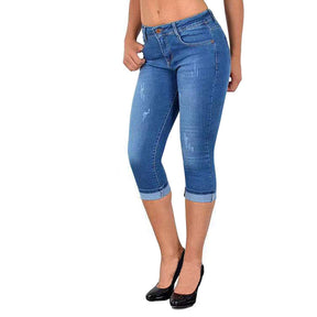 Womens Denim Capri Pants Skinny Slim Fit Casual Jeans-Light