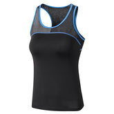 Workout Tank Tops Sleeveless Breathable Yoga Vest Sport Fitness Quick Drying Tight Stretch Top 92102-Black&Light Blue