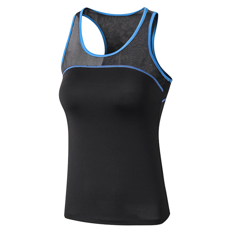 Workout Tank Tops Sleeveless Breathable Yoga Vest Sport Fitness Quick Drying Tight Stretch Top 92102-Black&Light Blue