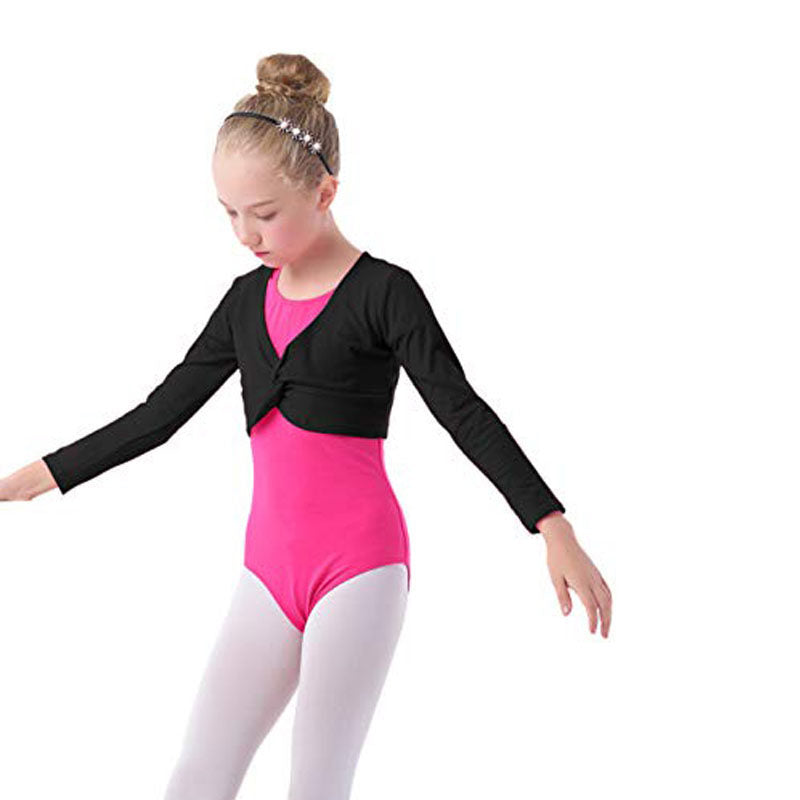 Kids Long Sleeve Wrap Tops Leotards for Girls Dance Ballet Cardigan Bolero-Black