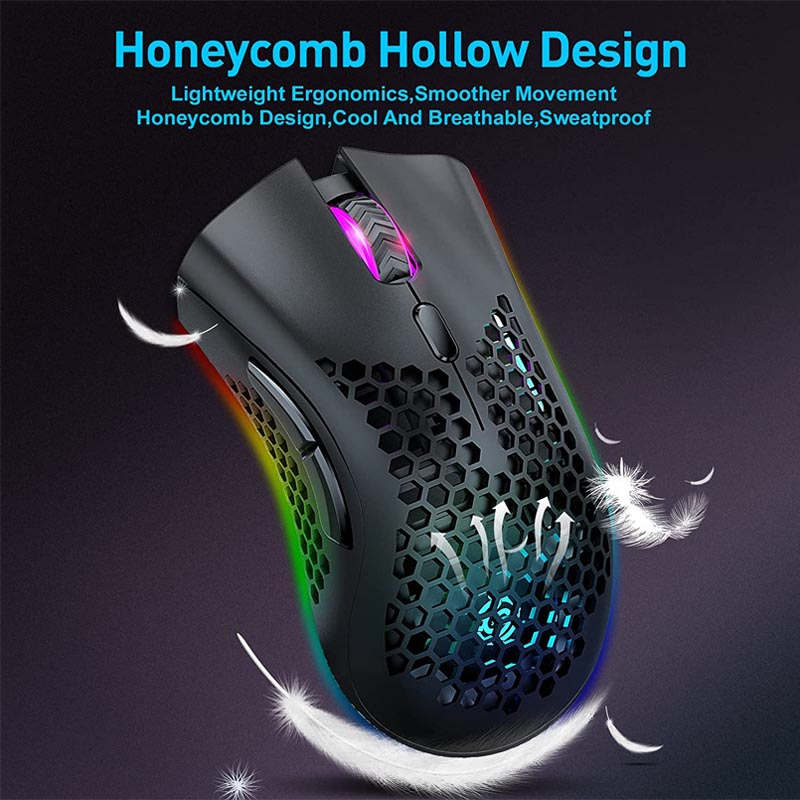 2.4G Wireless Lightweight Gaming Mouse with RGB Backlit Adjustable DPI-Black