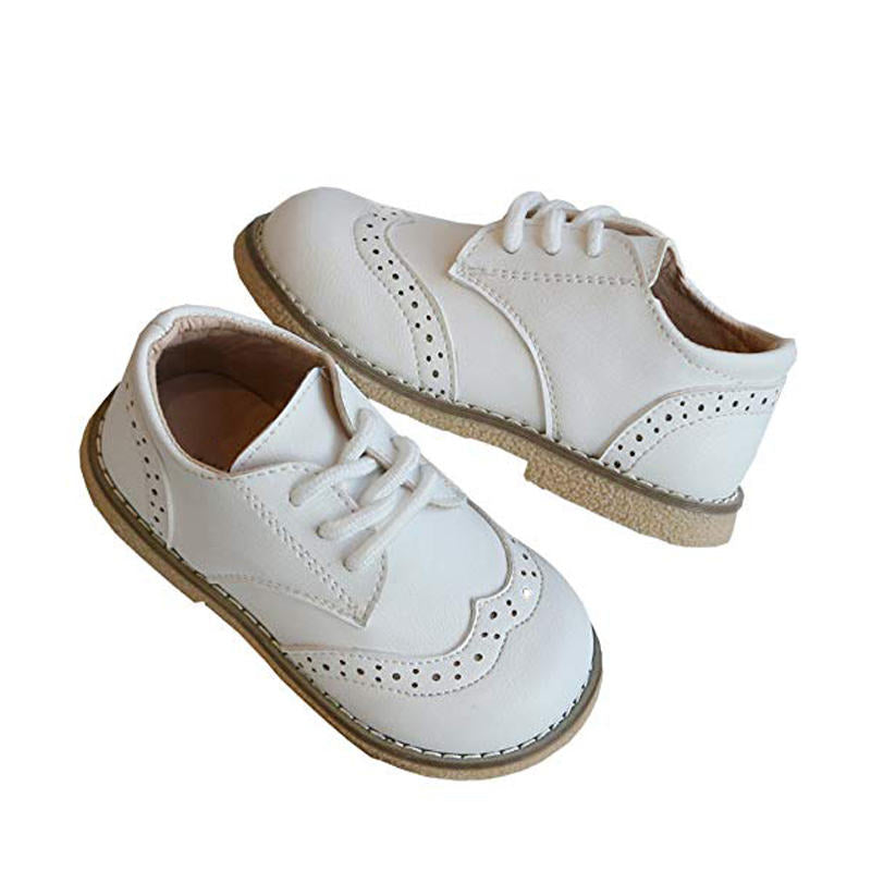 Toddler British Style Comfortable Loafers Flats Classic Lace-up Shoes for Boys Girls-White