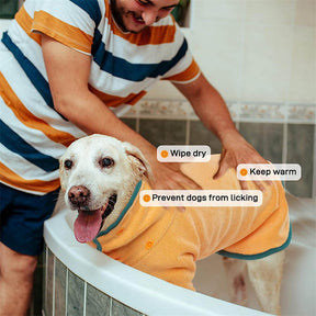 Dog Bathrobe Microfibre Fast Drying Pet Towel Adjustable Button Closure-Orange