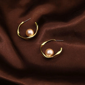 C-shaped Cotton Pearl Earrings Hoop Drop Studs for Women Girls