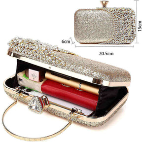 Womens Crystal Evening Clutch Bag Wedding Purse Party Bag-Gold