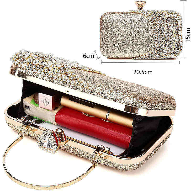 Womens Crystal Evening Clutch Bag Wedding Purse Party Bag-Gold