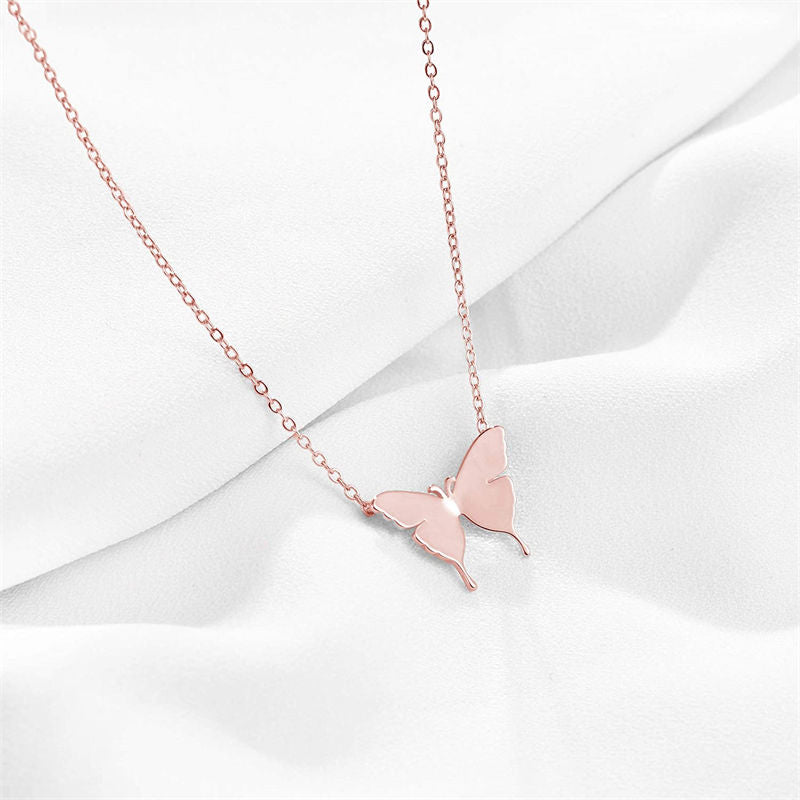 Dainty Butterfly Pendant Necklaces for Women-RoseGold