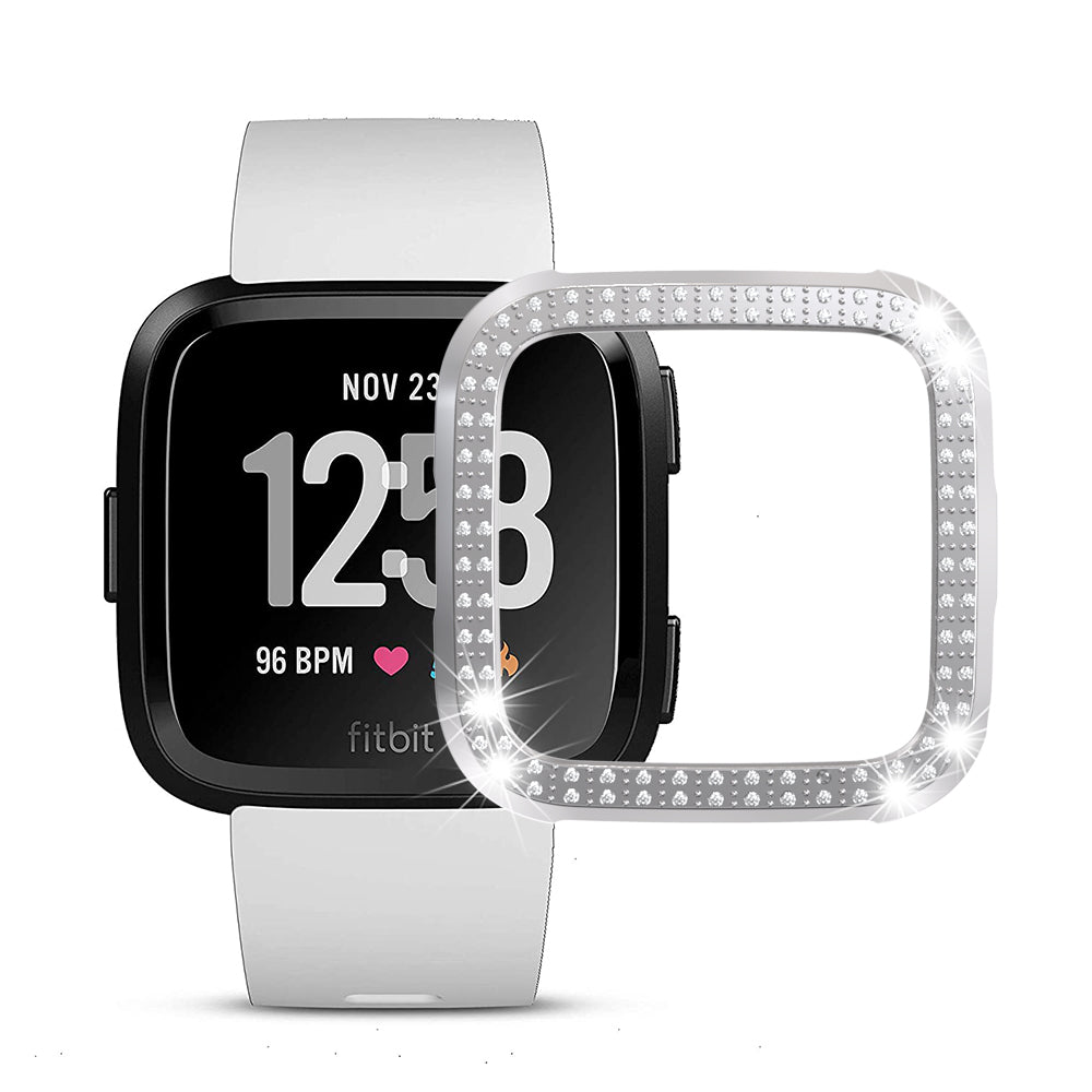Double Row Diamond Bling Case For Fitbit Versa Cover-Silver