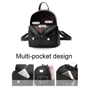 Girls Bowknot Cute Leather Mini Backpack Purse for Women-Black