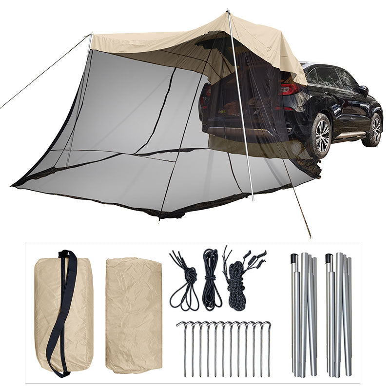 Portable Car Awning Sun Shelter with Mosquito Net for Camping-OffWhite