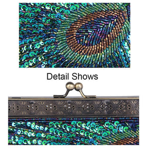 Peacock Clutch Sequined Beaded Evening Handbag-Coffee