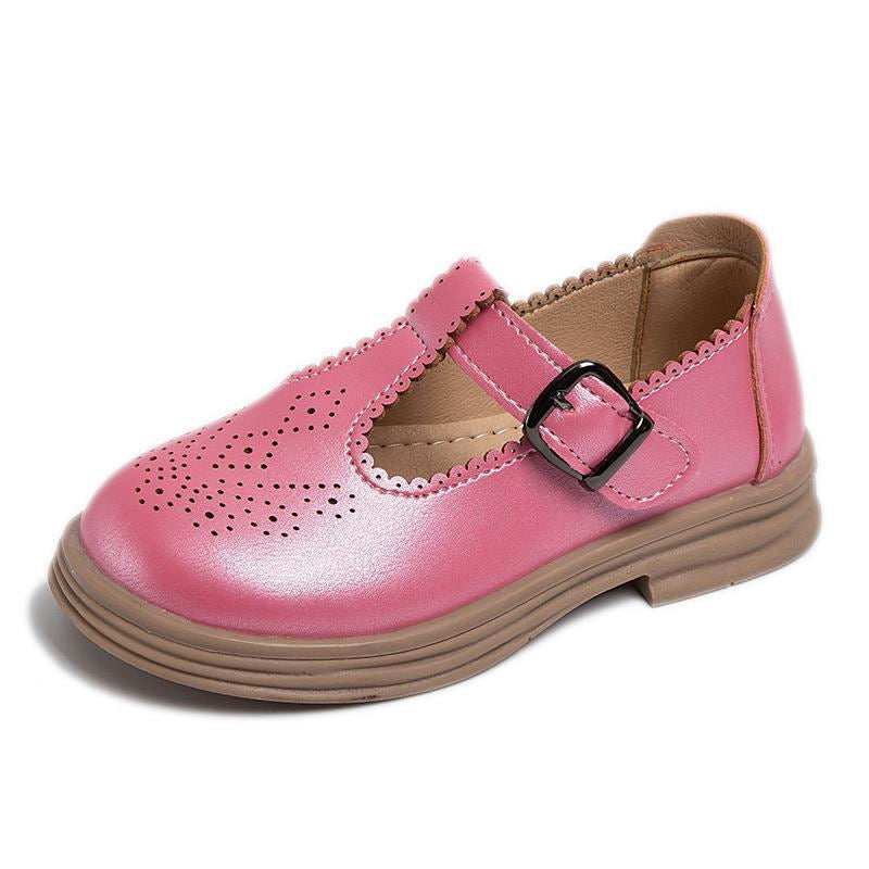 Toddlers Girls Brogues Shoes T-Strap Hook & Loop Retro Flats-Pink