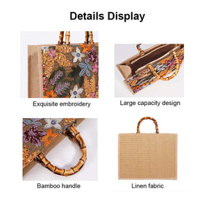Handbag Bamboo Tote Sequin Straw Woven Bag for Womens-Orange