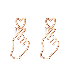 Sweet Heart Gesture Studs Earrings for Women Teen Girls-RoseGold