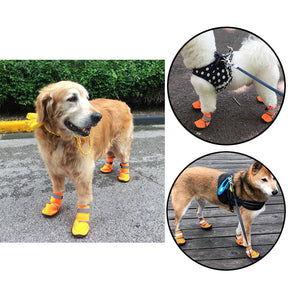 Fluorescent Dog Shoes Adjustable Straps Anti-Slip Sole Paw Protectors-RoseRed