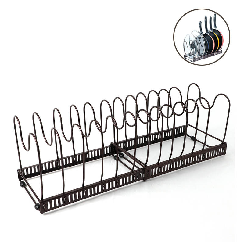 Expandable Pot Organizer Rack 13 Dividers Adjustable for Kitchen-Bronze