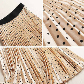 Womens Polka Dots Pleated Skirt High Waist Flowy Casual A Line Midi Skirts-Black