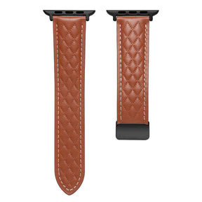 Vintage Leather Band Folding Buckle Replacement Strap for Apple Watch-Brown