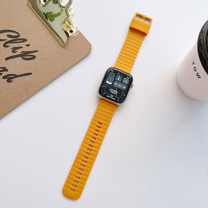 Silicone Wave Pattern Watch Band Compatible with Apple Watch- Yellow