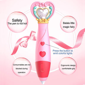 Magic Wand Shape 3D Printing Pen Kit Low Temperature Child Safe-Pink