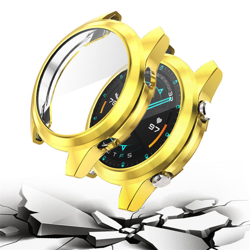 TPU Screen Protector Case For Huawei Watch GT2 42mm&46mm with HD Tempered Glass-Gold