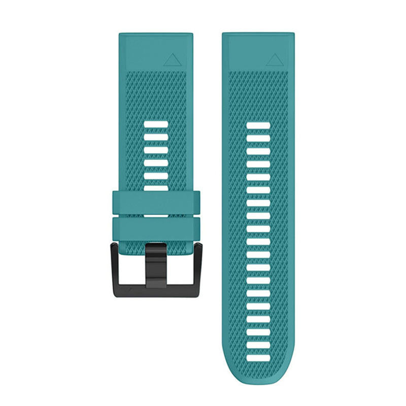 26mm Width Easy Fit Soft Silicone Watch Strap For Garmin Fenix 5X/5X Plus/6X/6X Pro/3/3 HR Black Steel Buckle-Blue Green