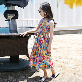 Bohemian Style Kid Girl Summer Chiffon Beach Skirt Pants Jumpsuit Floral Dress