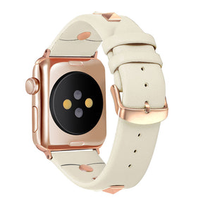Stylish RoseGold Rivets Leather Replacement Band for iWatch Series 6/5/4/3/2/1/SE-White