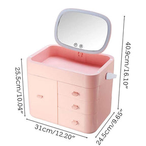 Touch LED Makeup Mirror Storage Box with 10X Magnifying Mirror