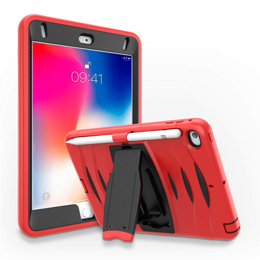 Shock Wave Design Kickstand Case Heavy Duty Rugged Anti-Fall Protection With Pencil Holder For 7.9inch iPad Mini 4/5-Red