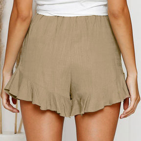 Womens Solid Color Ruffle Hem Flowy High Waist Summer Shorts Skirt-Khaki