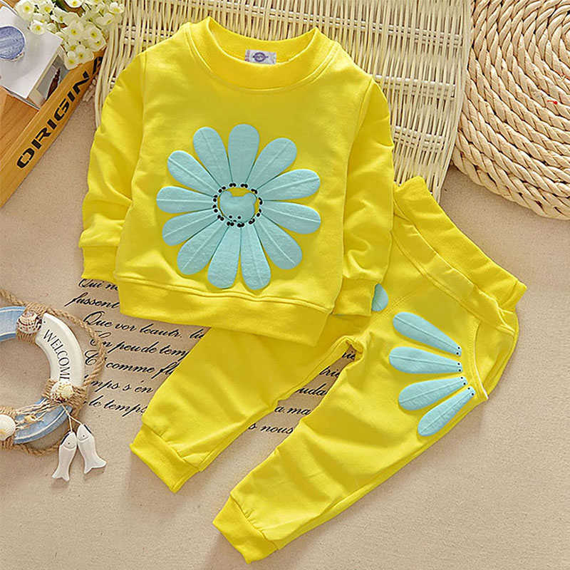 Baby Girls 2 Pcs Sunflower Clothes Set Long Sleeve Top And Pants Outfits-Yellow