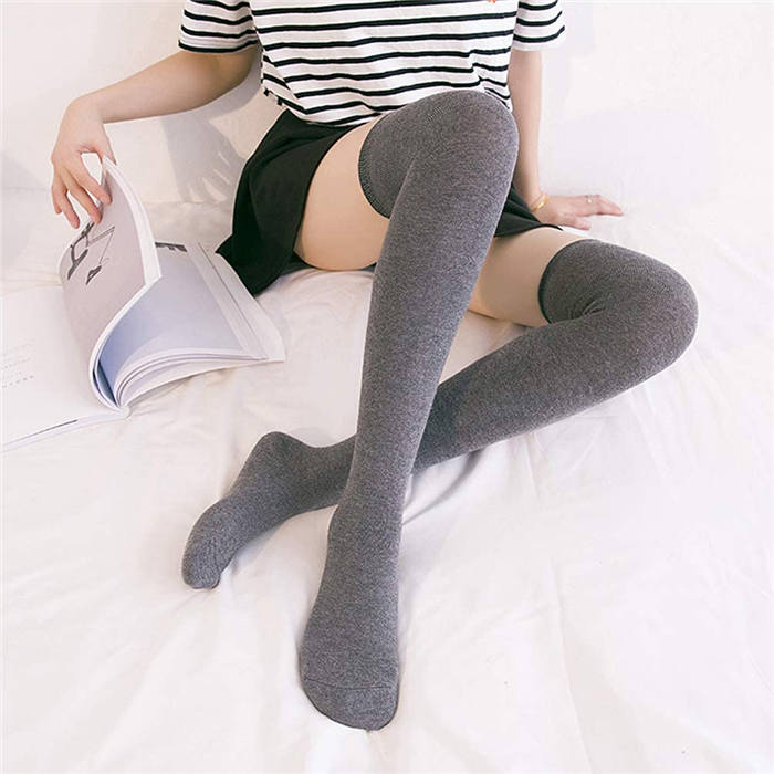 6 Packs D Womens Long Solid Color Socks Over Knee Thigh High Socks Warm Stocking