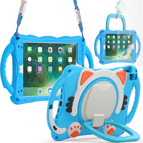 CatB Silicone Case For iPad Pro 9.7 inch Air1/2 Shockproof Shoulder Strap Handle Stand-Light Blue
