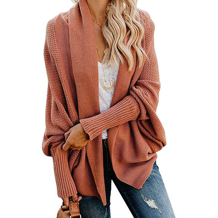 Women's Batwing Knitted Oversized Slouchy Solid Cardigan Sweater Knit Outwear-Red Coffee
