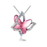 Butterfly Birthstone Crystal Pendant Necklace Gifts for Women Girls-Pink