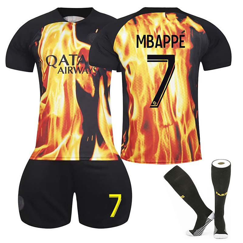 Paris Flame Special Edition Jersey MBAPPE #7 Soccer Jersey Kids Adult 3-Pieces Jersey Kits