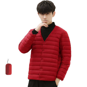 Mens Down Jacket Packable Lightweight Two Wear Waterproof Coat-Red