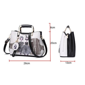 Ladies Leather Personalized Print Handbags Large Capacity Satchel-Two Girls