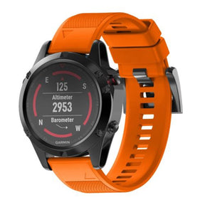 26mm Width Easy Fit Soft Silicone Watch Strap For Garmin Fenix 5X/5X Plus/6X/6X Pro/3/3 HR Black Steel Buckle-Orange