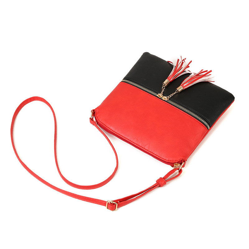 Lightweight Medium Crossbody Bag with Tassel-BlackRed