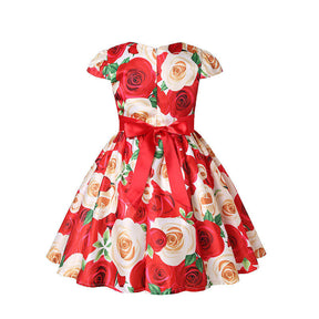 Girls Dresses Flower Girl Wedding Dress Elegant Floral Dress-Red