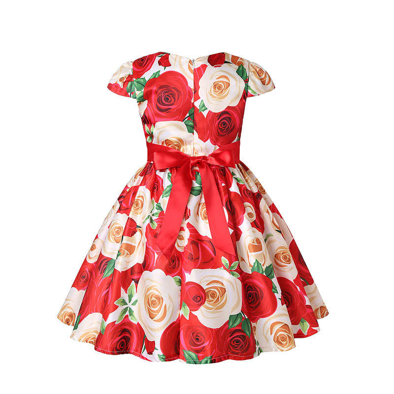 Girls Dresses Flower Girl Wedding Dress Elegant Floral Dress-Red