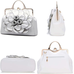 Womens Rose Flower Evening Clutches Formal Party Totes Shoulder Bag-LightGrey