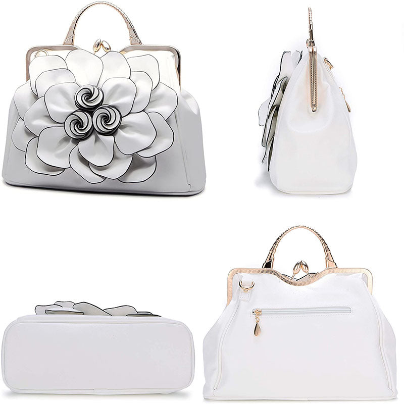 Womens Rose Flower Evening Clutches Formal Party Totes Shoulder Bag-LightGrey
