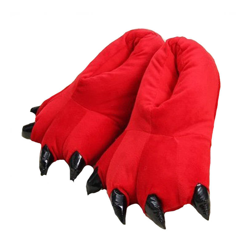 Unisex Soft Plush Home Slippers Animal Paw Claw Shoes-Red