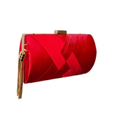 Womens Evening Clutch Bag Stain Fabric Bridal Purse For Wedding Prom Night Party-Red