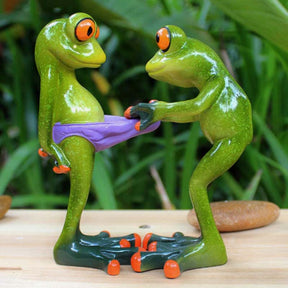 Frog Figurines Statue Creative Funny Green Frog Sculpture for Home Desk Bathroom Decoration